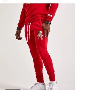 Fifth Loop Mens Red Bitter-Sweet Bear Skeleton Graphic Joggers Sweatpants Small